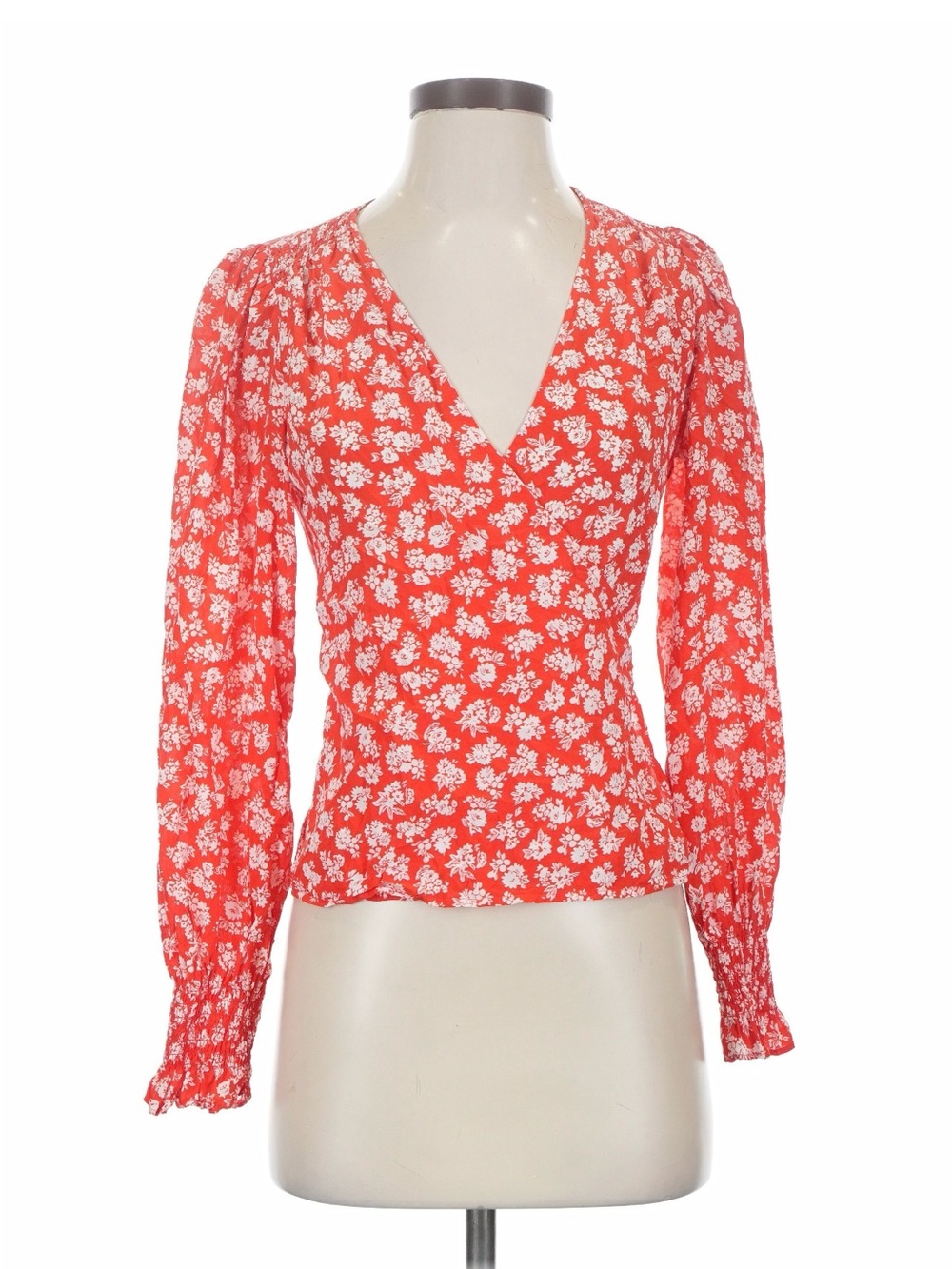 Sezane Red Floral Wrap-Style Blouse
